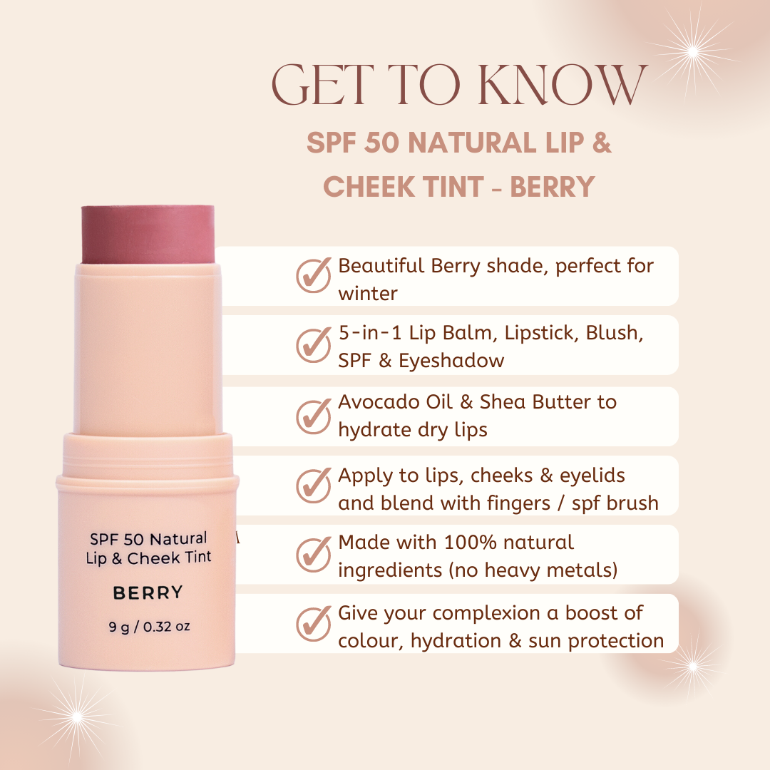 Avocado Zinc- SPF 50 Natural Lip & Cheek Tint - Berry - The Bare Theory