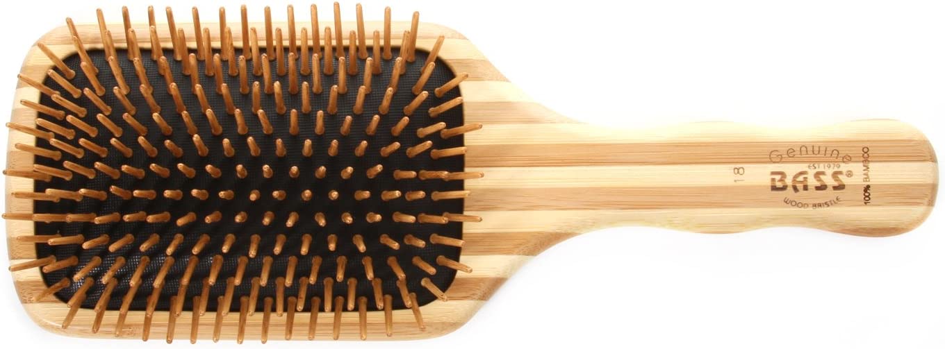 BASS - Bamboo Wood Hair Brush - LARGE SQUARE PADDLE - The Bare Theory