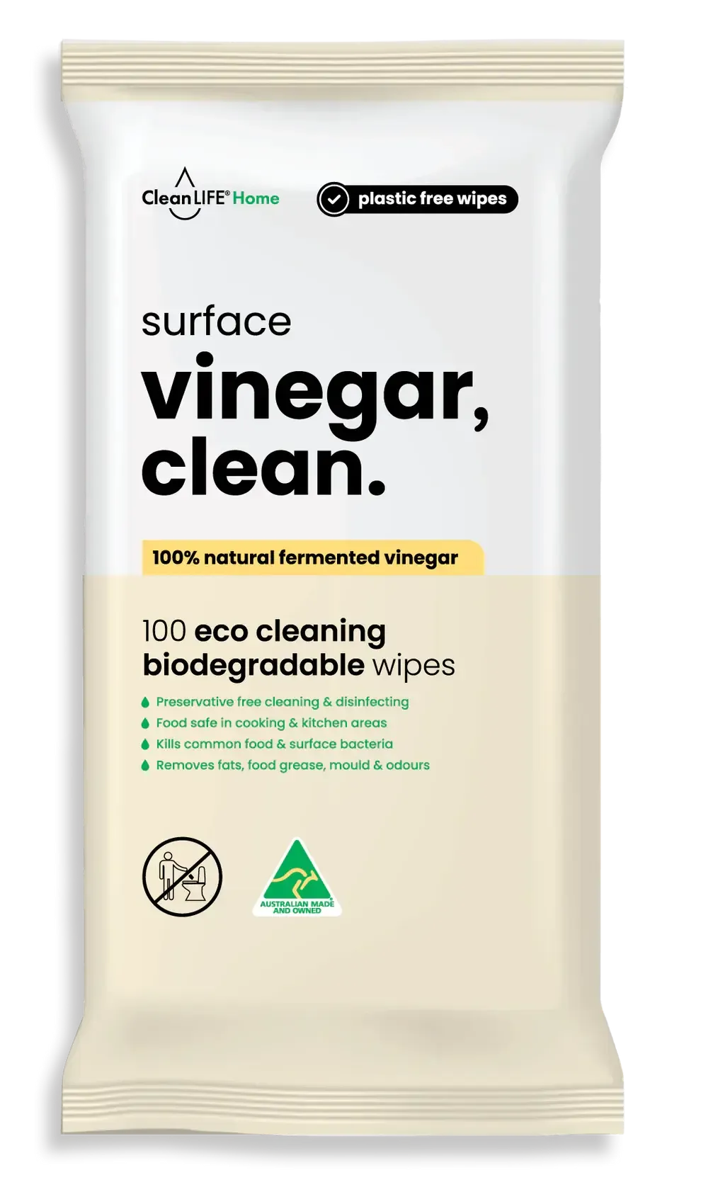 CleanLIFE - Surface Vinegar, Clean - 100 wipes - The Bare Theory