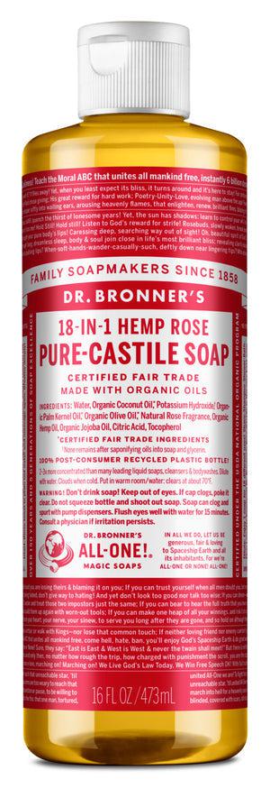 Dr Bronner's - 18 - in - 1 Hemp Pure - Castile Soap 473ml - ROSE - The Bare Theory