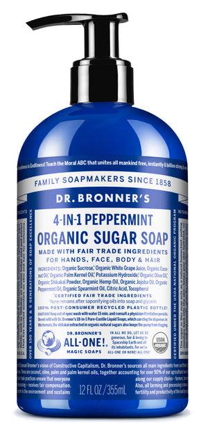 Dr Bronner's - 4 - in - 1 Sugar Organic Pump Soap 355ml - PEPPERMINT - The Bare Theory