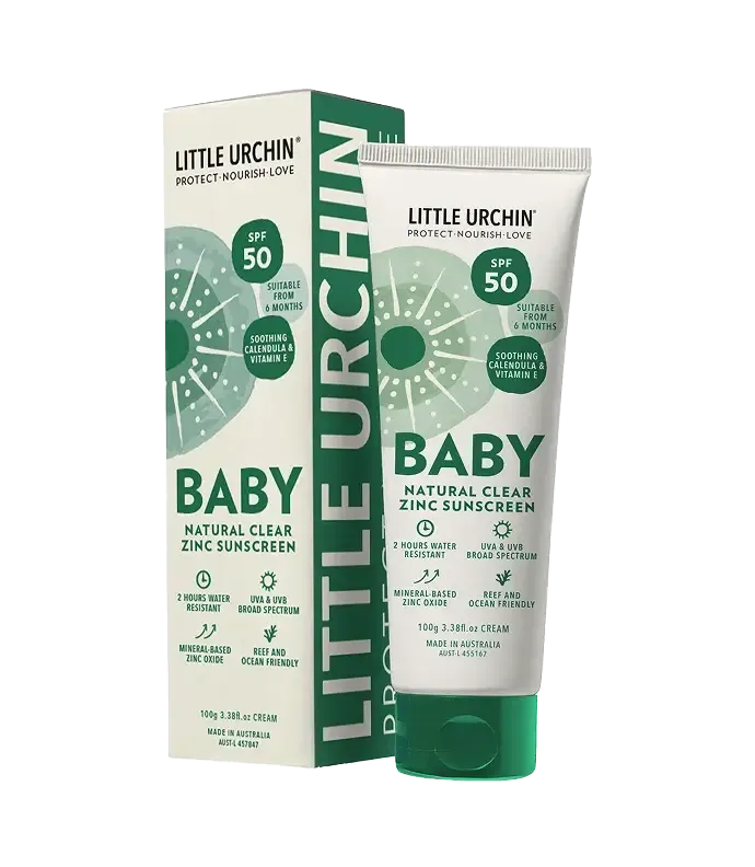LITTLE URCHIN - BABY | Natural Clear Zinc Sunscreen SPF 50, 100g - The Bare Theory