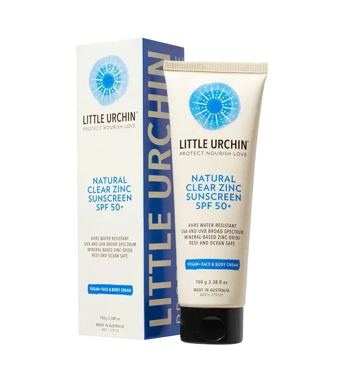 LITTLE URCHIN - Natural Clear Zinc Sunscreen SPF 50, 100g - The Bare Theory