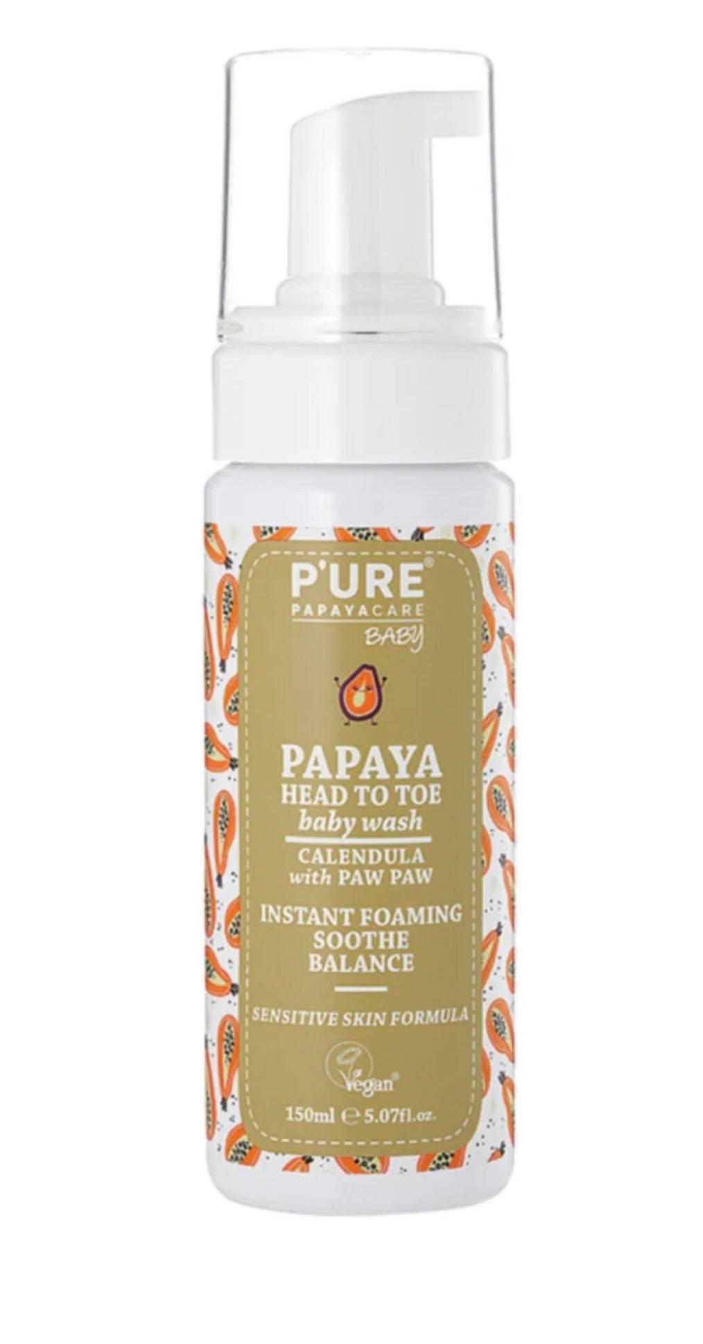 P’URE Papaya Care - Baby Wash Head to Toe - Sensitive skin formula 150ml - The Bare Theory