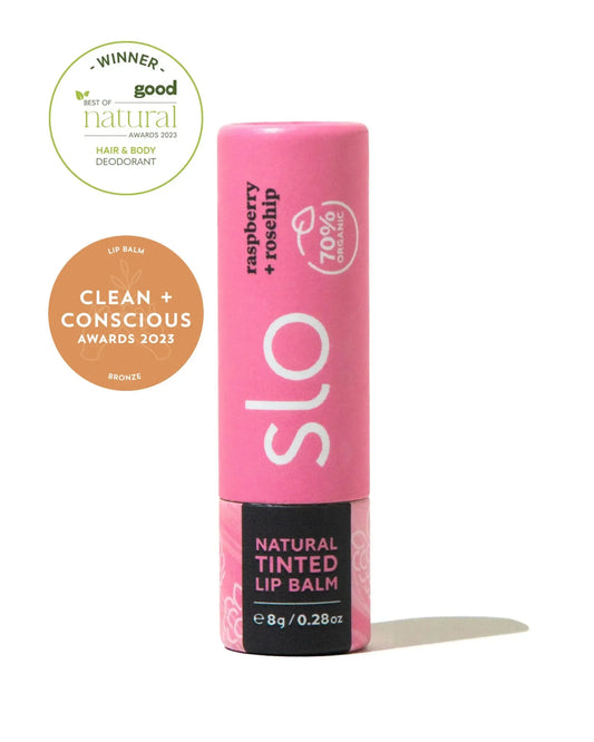 Slo - Natural Tinted Lip Balm - Raspberry + Rosehip - The Bare Theory