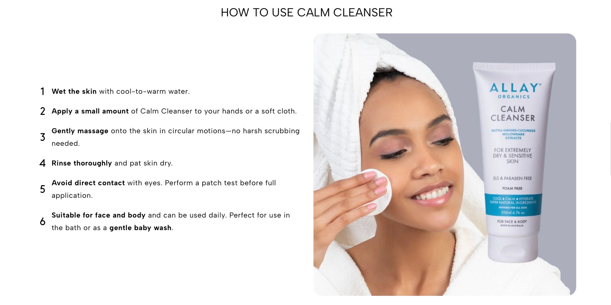 Allay Organics - Calm Cleanser - Gentle & Soothing SLS Free Cleanser for Dry, Sensitive Skin - The Bare Theory