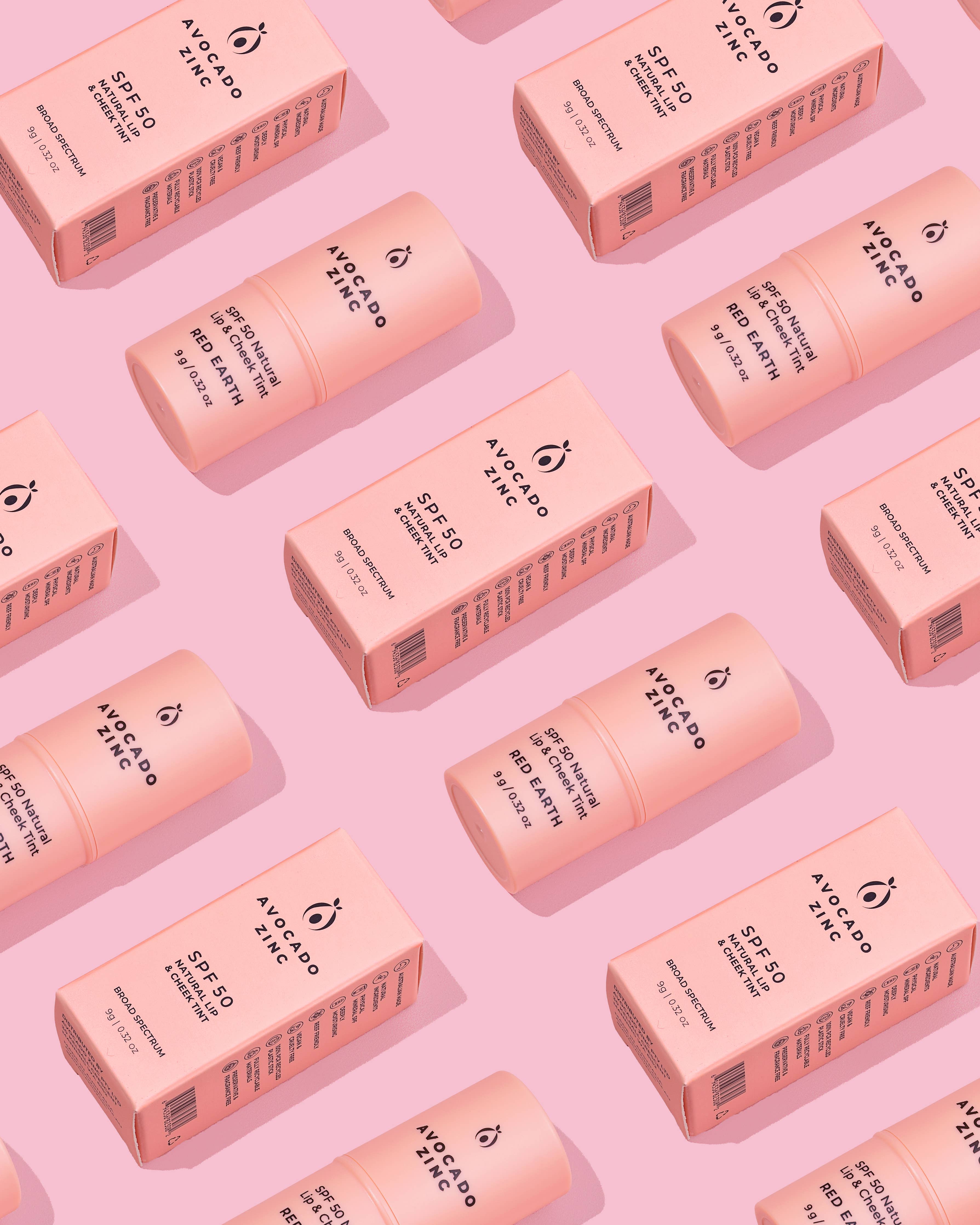 Avocado Zinc - SPF 50 Natural Lip & Cheek Tint - Red Earth - The Bare Theory