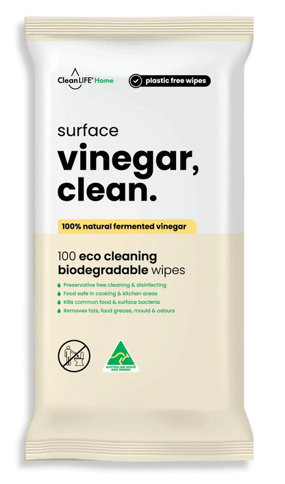CleanLIFE - Surface Vinegar, Clean - 100 wipes - The Bare Theory