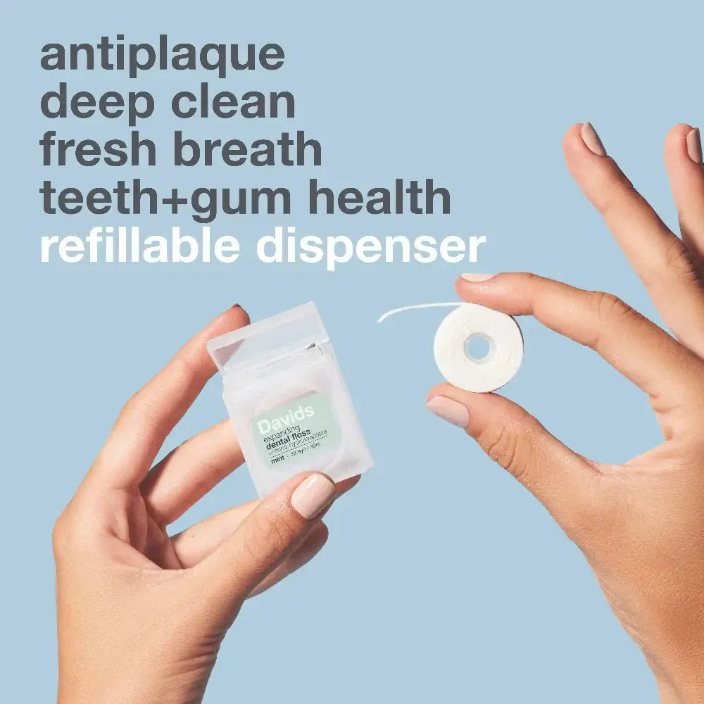 Davids Hydroxi™ - Expanding Dental Floss | Refillable Dispenser | Mint | 30m - The Bare Theory