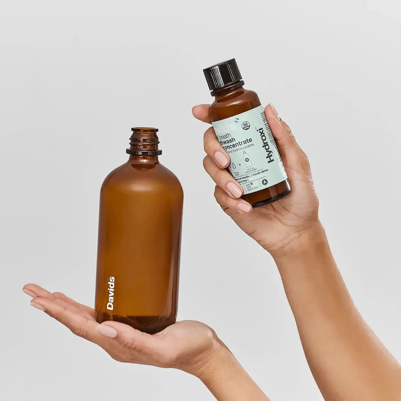 Davids Hydroxi™ Fresh Breath Mouthwash - Natural Fresh Mint | Mouthwash Refill Kit with Empty Glass Bottle - The Bare Theory