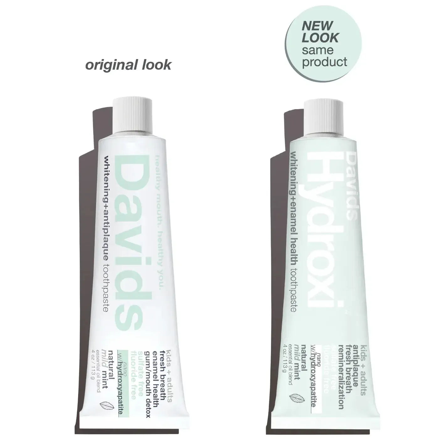 Davids Hydroxi™ - Kids + Adults | Nano Hydroxyapatite Premium Toothpaste | Mild Mint 113g - The Bare Theory