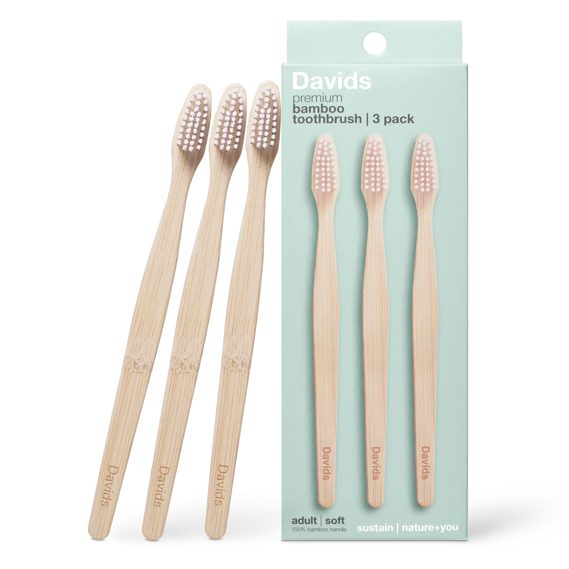Davids Premium Bamboo Toothbrush / Adult Soft / 3 pack - The Bare Theory