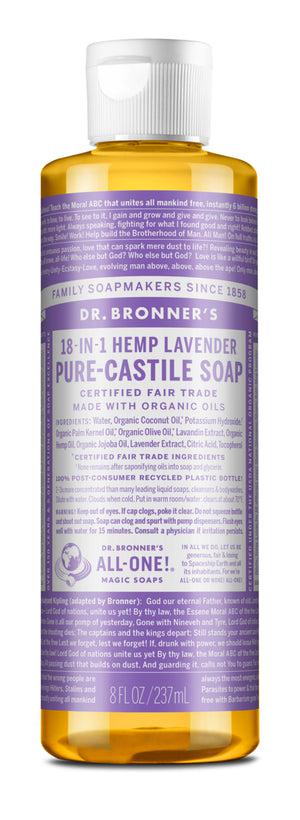 Dr Bronner's - 18 - in - 1 Hemp Pure - Castile Soap 237ml - LAVENDER - The Bare Theory