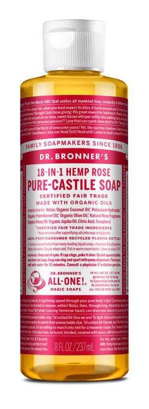 Dr Bronner's - 18 - in - 1 Hemp Pure - Castile Soap 237ml - ROSE - The Bare Theory
