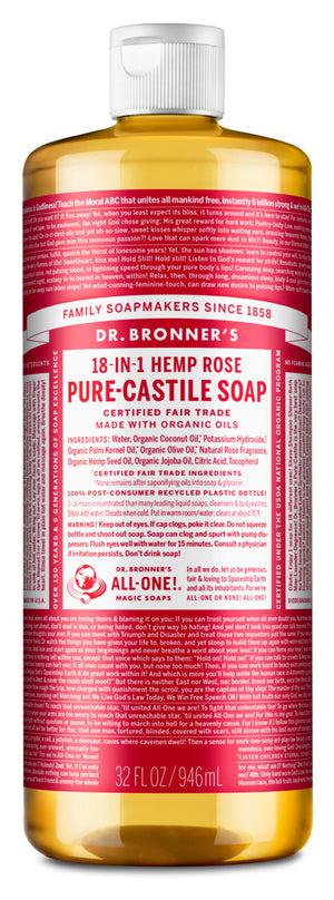 Dr Bronner's - 18 - in - 1 Hemp Pure - Castile Soap 946ml - ROSE - The Bare Theory
