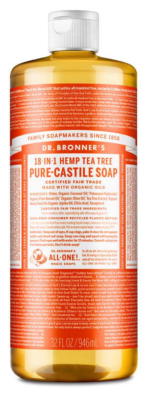 Dr Bronner's - 18 - in - 1 Hemp Pure - Castile Soap 946ml - TEA TREE - The Bare Theory