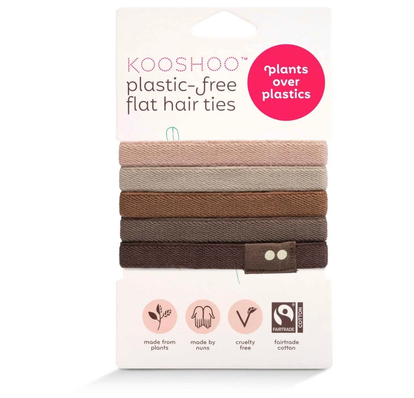 Kooshoo - Plastic Free Flat Hair Ties - Earth tints 5 pack - The Bare Theory