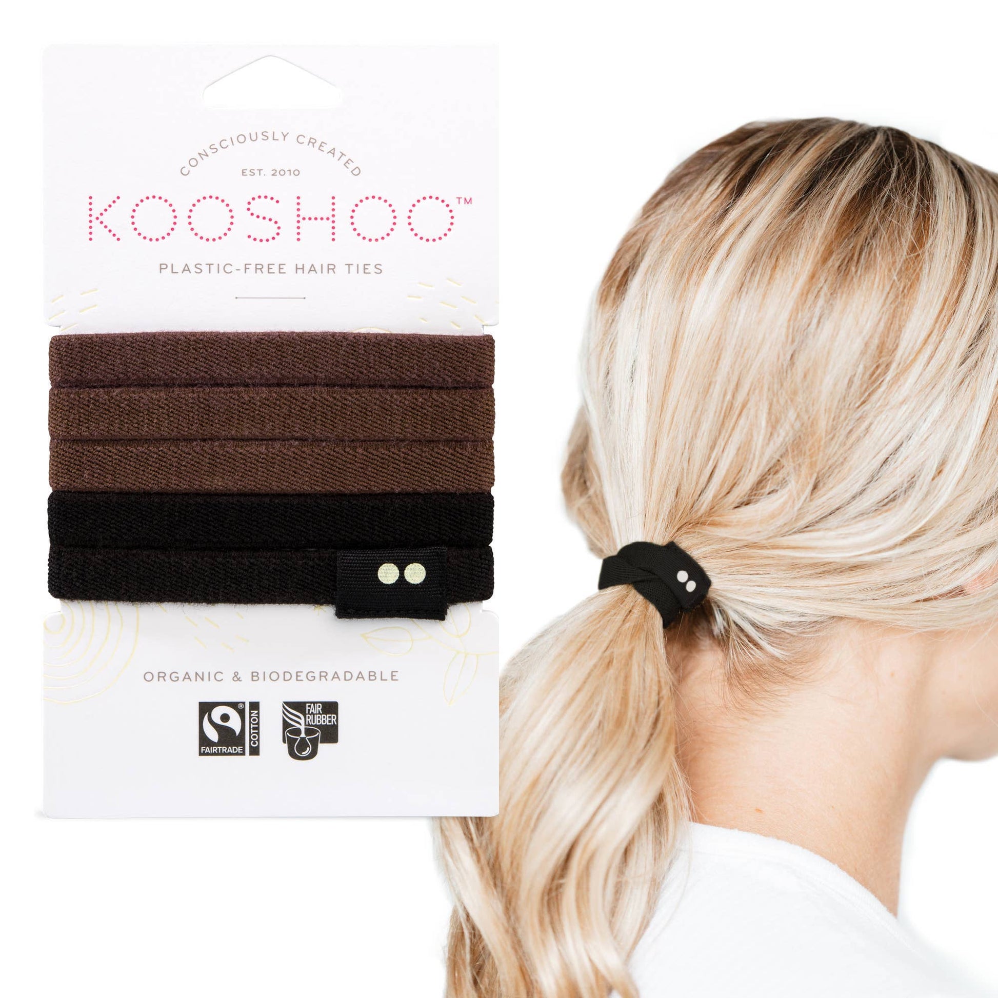 Kooshoo - Plastic Free Hair Ties - Brown Black 5 pack - The Bare Theory