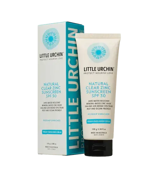 LITTLE URCHIN - Natural Clear Zinc Sunscreen SPF 30 - 100g - The Bare Theory
