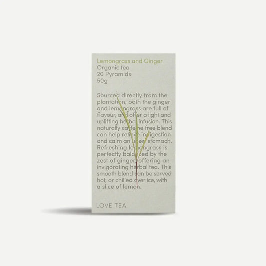 Love Tea - Lemongrass and Ginger - Certified Organic Pyramids - The Bare Theory