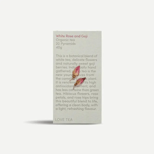 Love Tea - White Rose and Goji - Certified Organic Pyramids - The Bare Theory