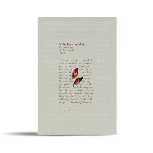 Love Tea - White Rose and Goji - Pyramid Tea Bags - The Bare Theory