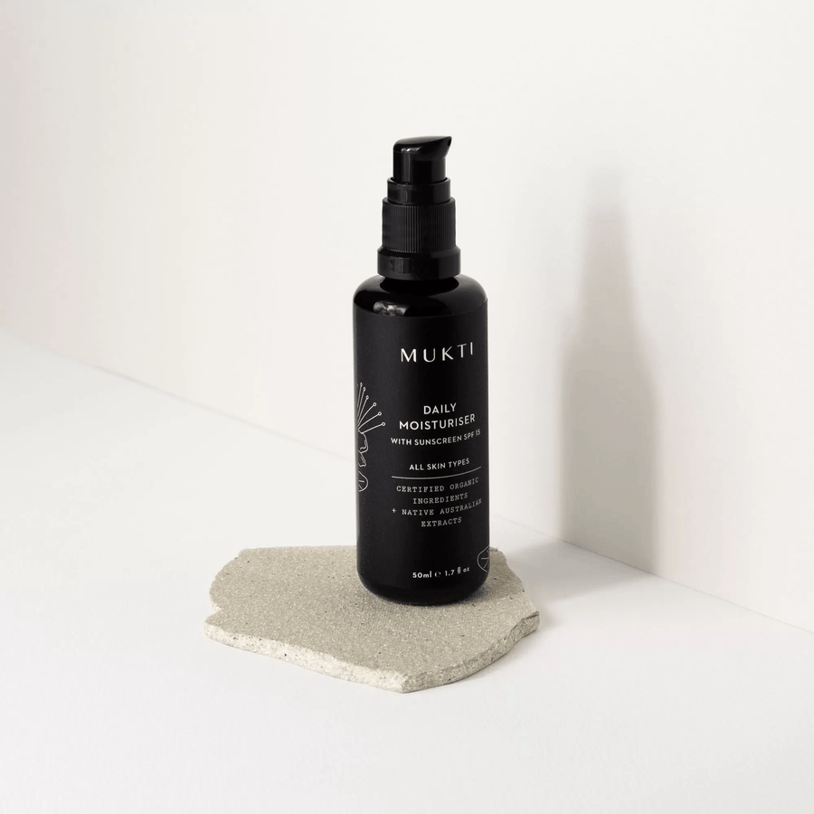 Mukti - Daily Moisturiser with Sunscreen (last pieces, being replaced by the Solar Veil SPF 50) - The Bare Theory