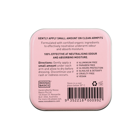 Noosa Basics - Deodorant Cream Tin - Rose + Frankincense - The Bare Theory